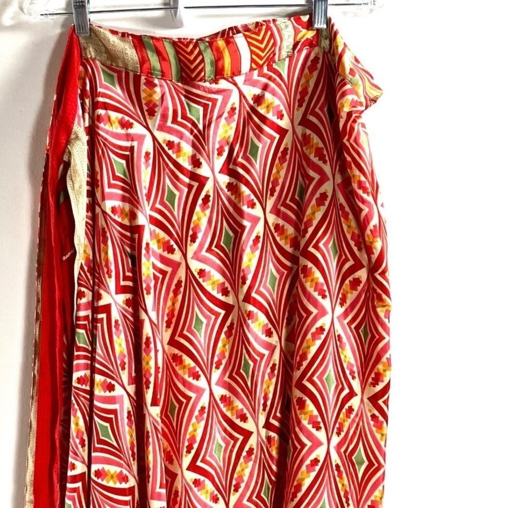 Jovani Designs Wrap Skirt Red Pink Silk Blend Geometric Diamond One Size